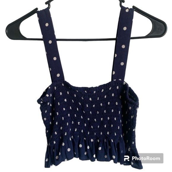 American Eagle Polka Dot Smocked Crop Top - Picture 2 of 9